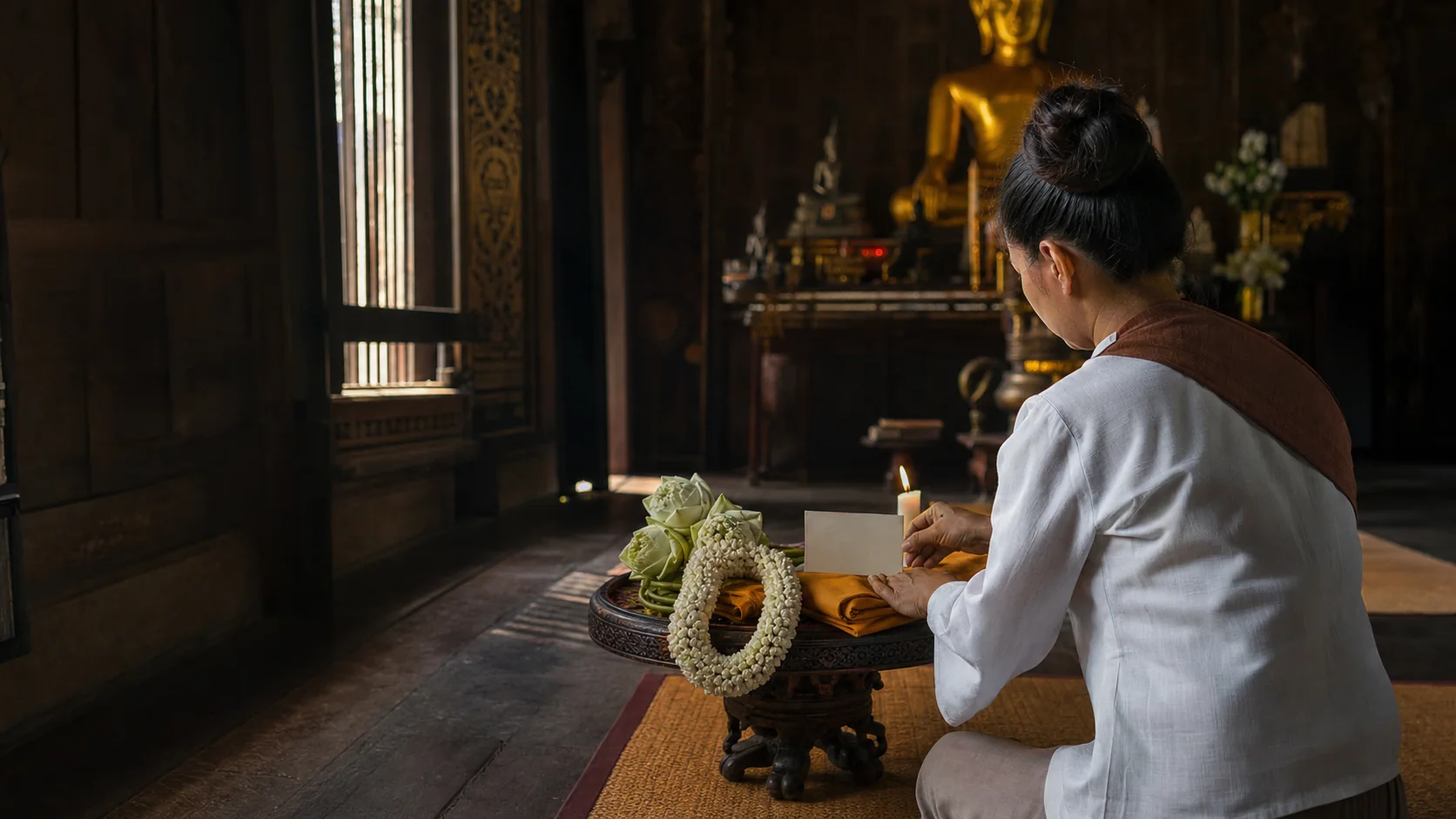 Preparation for a remote Thai temple ceremony